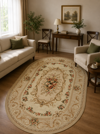 Covoare Clasice - Covor Clasic, Lotos 535,Crem, Oval, Diverse Dimensiuni, 1800 gr/mp
