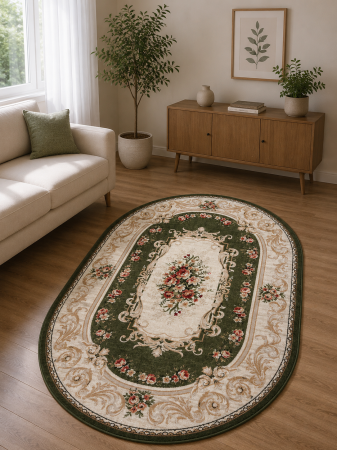 Covoare Clasice - Covor Clasic, Lotos 535, Verde, Oval, Diverse Dimensiuni