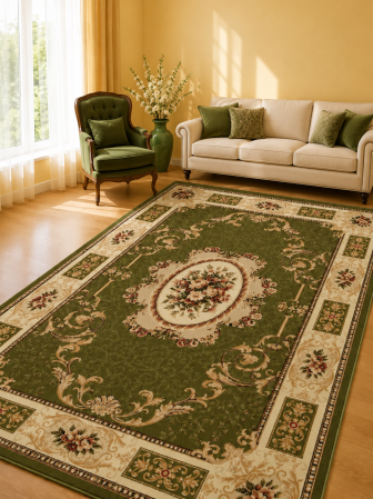 Covoare Clasice - Covor Clasic, Lotos 542/330, Verde, Diverse Dimensiuni, 1800 gr/mp