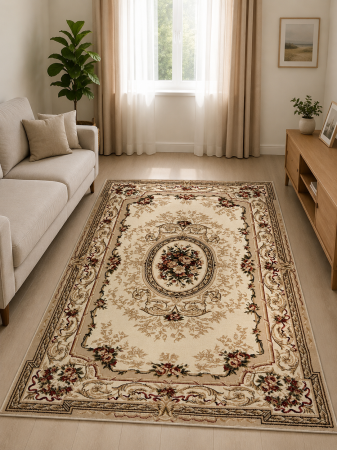 Covoare Clasice - Covor Clasic, Lotos 568, Crem Floral, Diverse Dimensiuni, 1800 gr/mp