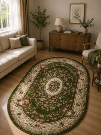Covoare Clasice - Covor Clasic, Lotos 568, Verde, Oval, Diverse Dimensiuni, 1800 gr/mp