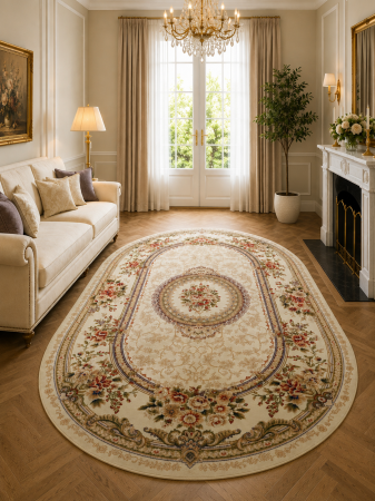 Covoare Clasice - Covor Clasic, Lotos 571/110,Crem, Diverse Dimensiuni, Oval