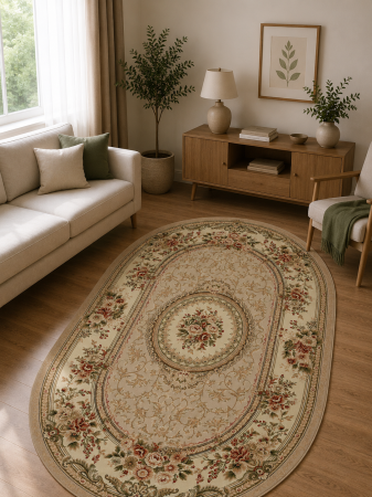 Covoare Clasice - Covor Clasic, Lotos 571, Bej , Oval, Diverse Dimensiuni, 1800 gr/mp
