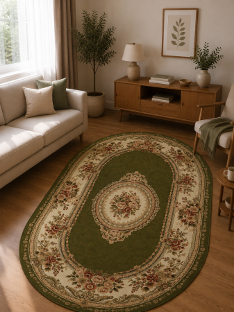 Covoare Clasice - Covor Clasic, Lotos 571, Verde, Oval, Diverse Dimensiuni, 1800 gr/mp