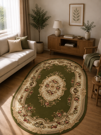 Covoare Clasice - Covor Clasic, Lotos 575, Verde, Oval, Diverse Dimensiuni