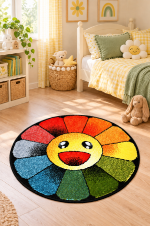 Covoare Copii - Covor Fantasy Rainbow, 67x67 cm, Rotund, 2550 gr/mp