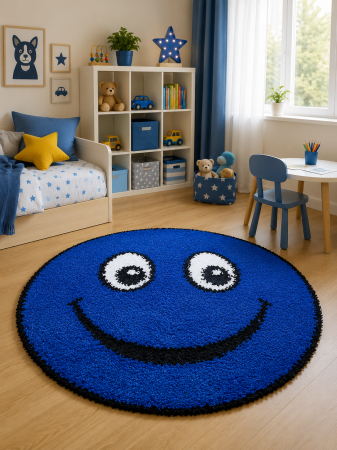 Covoare Pufoase - Covor Fantasy Smile, Albastru, 67x67 cm, Rotund, 2550 gr/mp