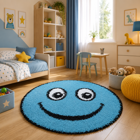 Covoare Pufoase - Covor Fantasy Smile, Turcoaz, 67x67 cm, Rotund, 2550 gr/mp