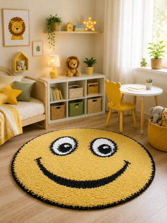 Covoare Pufoase - Covor Fantasy Smile, Galben, 67x67 cm, Rotund, 2550 gr/mp