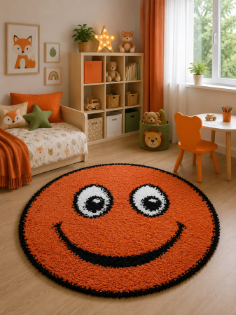 Covoare Copii - Covor Fantasy Smile, Portocaliu, 67x67 cm, Rotund, 2550 gr/mp