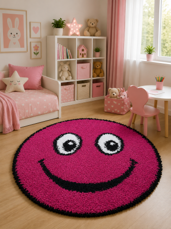 Covoare Pufoase - Covor Fantasy Smile, Roz, 67x67 cm, Rotund, 2550 gr/mp
