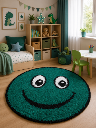 Covoare Copii - Covor Fantasy Smile, Verde, 67x67 cm, Rotund, 2550 gr/mp