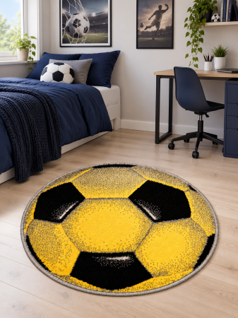 Covoare Copii - Covor Kolibri, Model Minge Fotbal,Dimensiune  67x67 cm, 2300 gr/mp,Galben