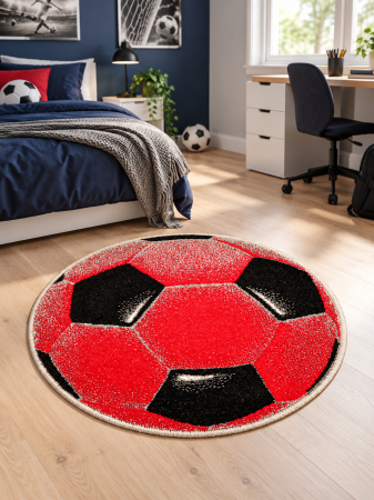 Covoare Copii - Covor Kolibri, Model Minge Fotbal 11198/120,Dimensiune  67x67 cm, 2300 gr/mp ,Rosu