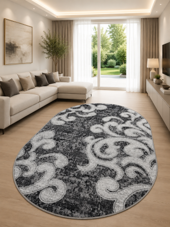 Covoare Living - Covor Modern, Cappuccino 16028, Gri,Oval, Diverse Dimensiuni, 1700 gr/mp