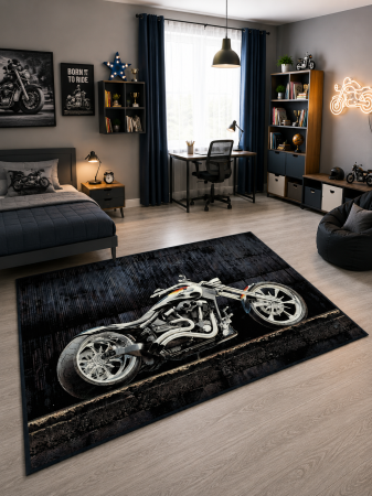 REDUCERI - Covor Modern Kolibri, Motocicleta 11185, Negru, 80x150 cm