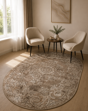 Covoare Moderne si Geometrice - Covor Modern, Mira 24016, Bej, Oval, Diverse Dimensiuni
