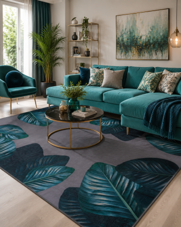 Covoare Living - Covor Modern Tropical 125, Turcuaz , Inaltime fir 6 mm