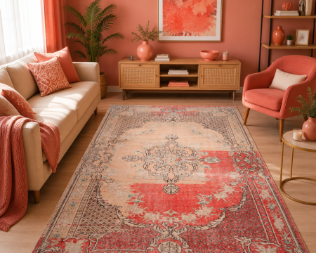 COVOARE - Covor Modern Vintage 8405, Corai , Inaltime fir 8 mm