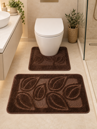 Covorase Baie - Set 2 Covorase Baie, Antiderapante, Flora Brown, Dimensiune  60 x 100