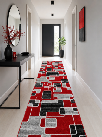 Traverse Moderne si Geometrice - Traversa Covor, Cappuccino 16402, Rosu, Latime 80 cm, Diverse Lungimi, 1700 gr/mp