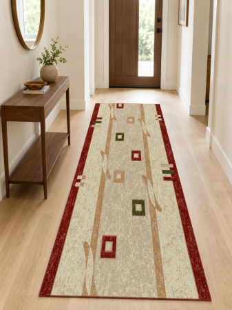 Traverse Moderne si Geometrice - Traversa Covor, Lotos 579, Grena, Latime 100 cm, Diverse Lungimi, 1800 gr/mp