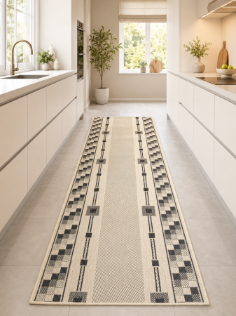 Traverse Moderne si Geometrice - Traversa Covor, Natura 924, Crem Latime 60 cm, Diverse Lungimi