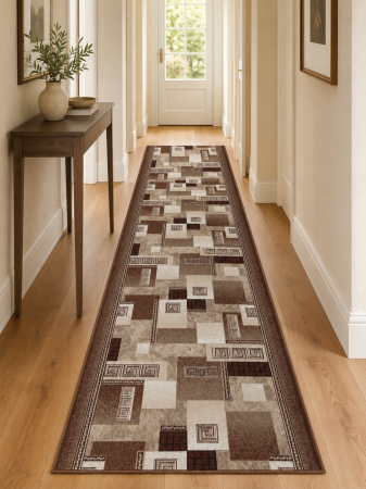 Traverse Hol - Traversa Model Print Germes , Maro , Suport Pasla, Latime 80 cm, 820 gr/mp