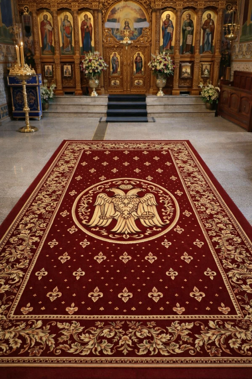 Covor Bisericesc Lotos Rosu 300x400 Vultur Bordura Altar [2]