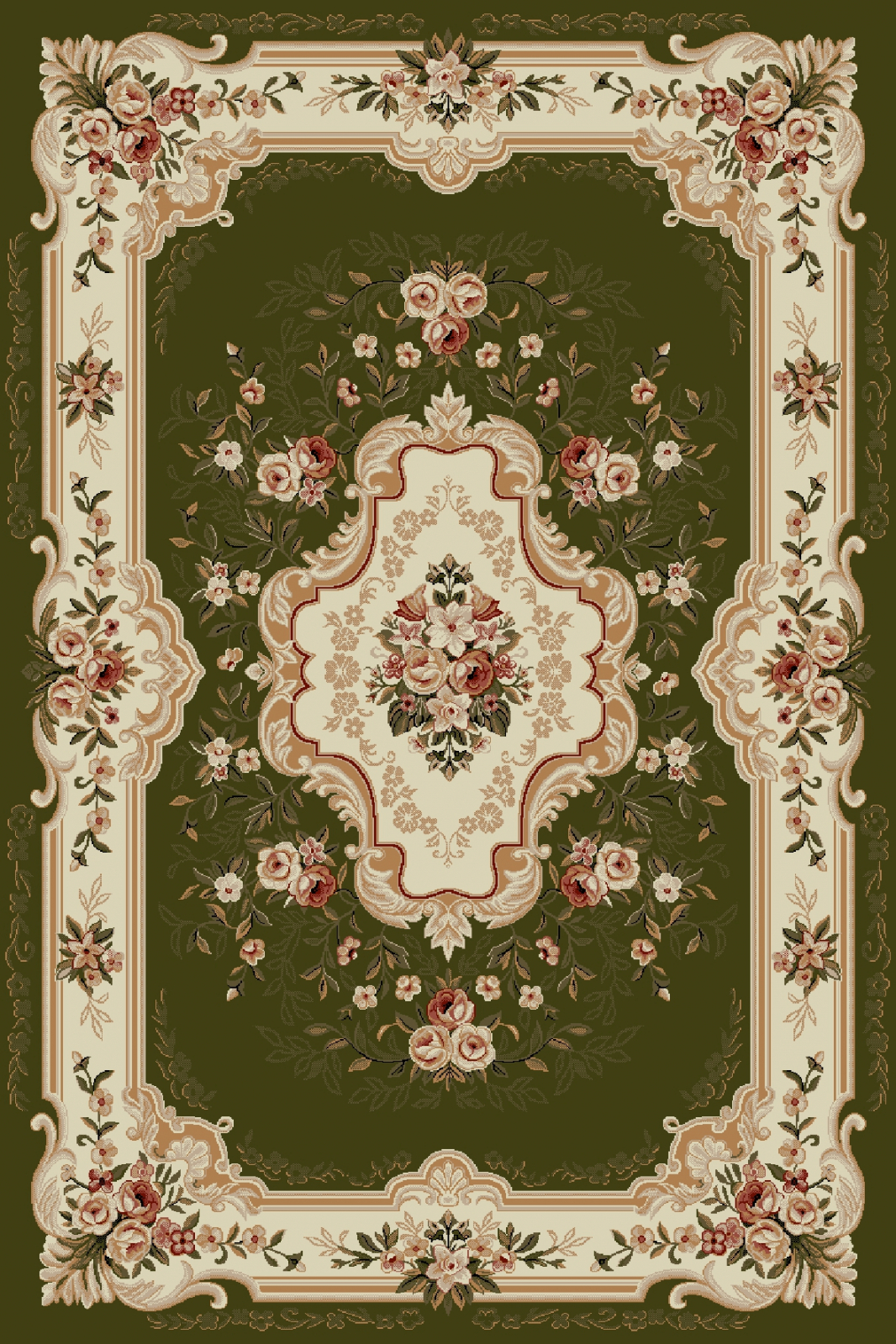 Covor Clasic Lotos 570 Verde 80x150 cm cu medalion floral [2]