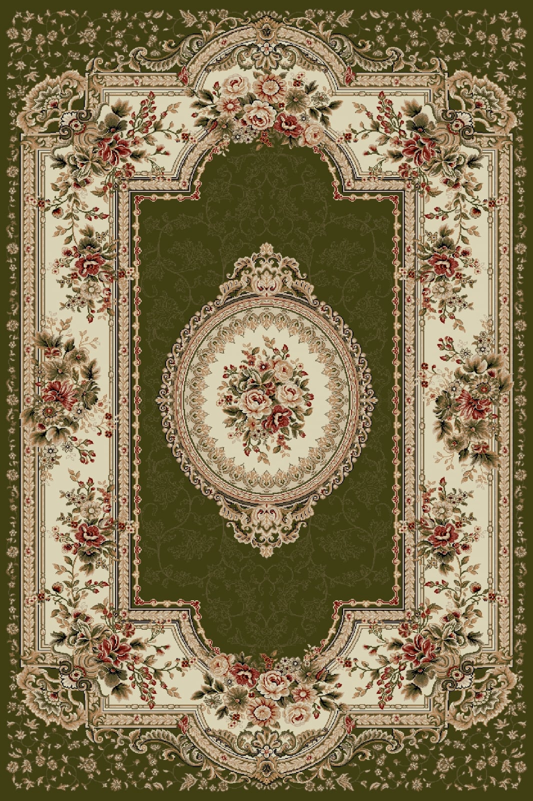 Covor Lotos 571 Verde 250x350 cm cu Medalion Oval si Trandafiri [1]