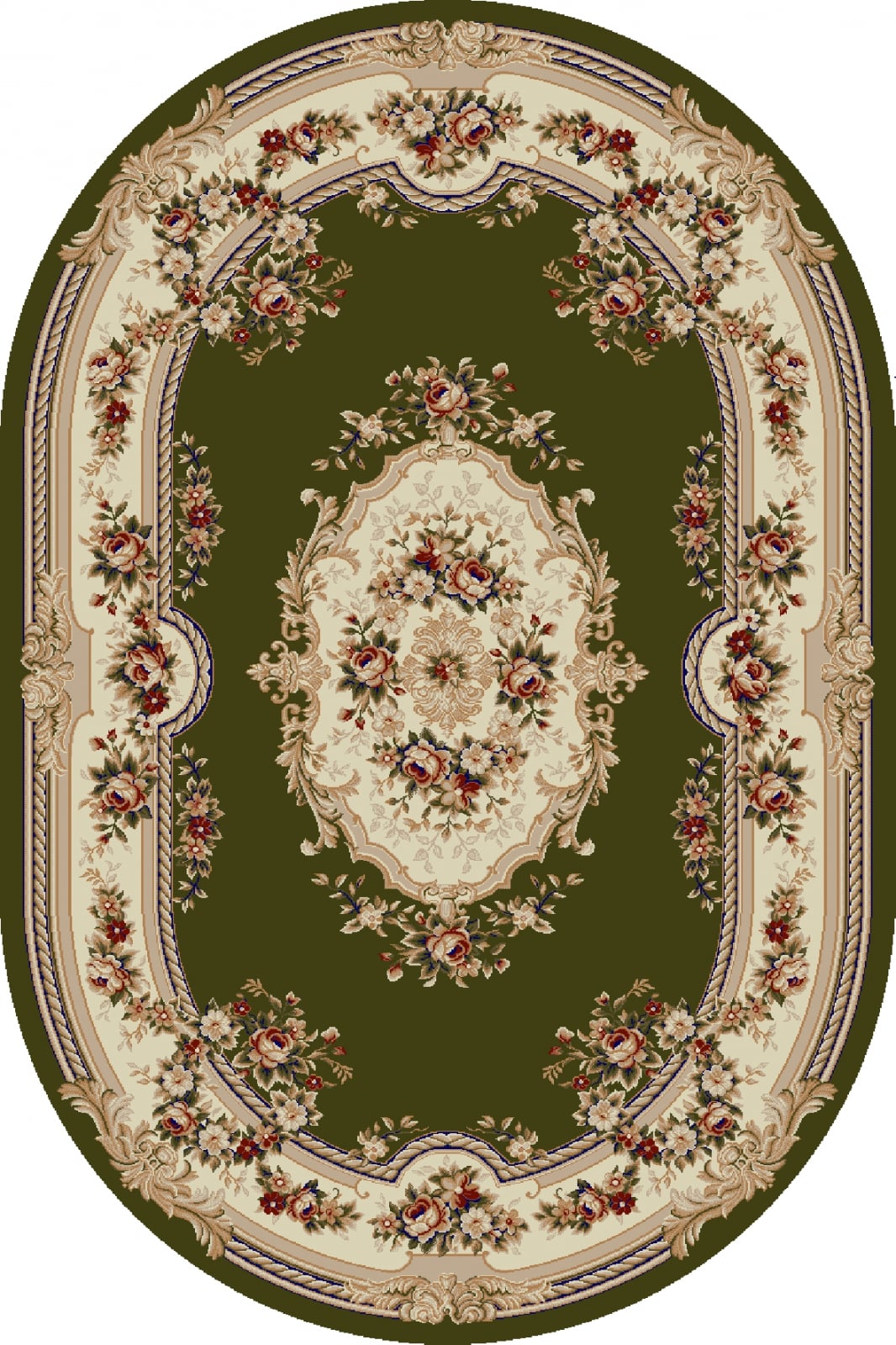 Covor Lotos 575 Verde Oval 80x200 cm, Medalion Floral Crem [1]