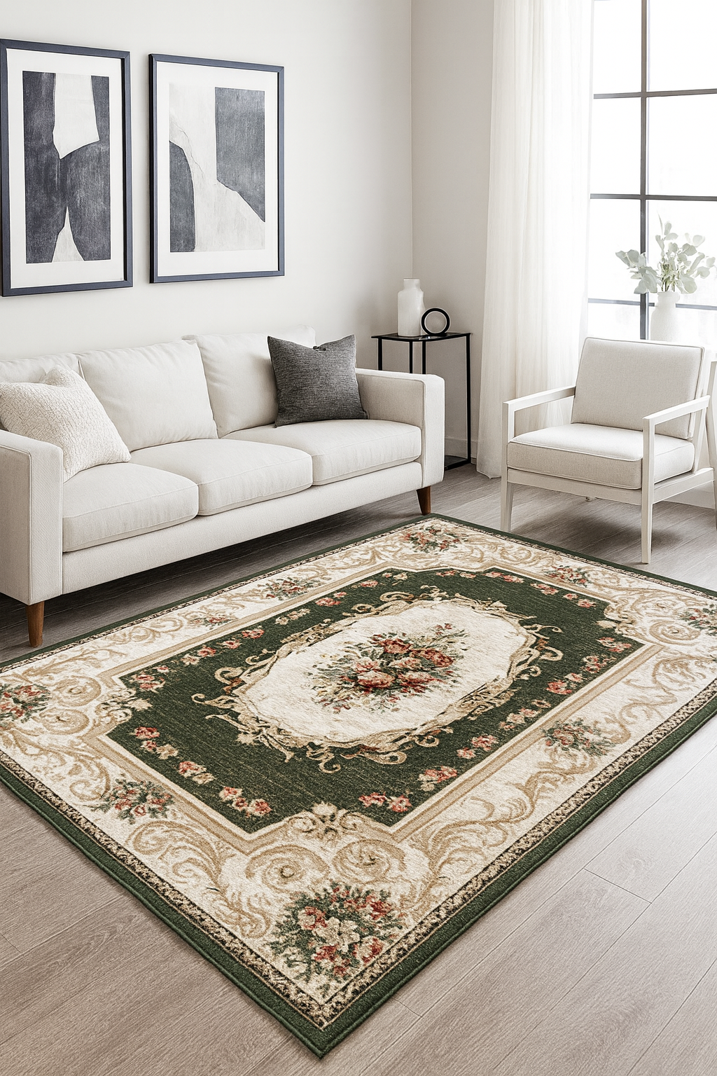 DUPA CULOARE - Covor Lotos 535/310 Verde 50x80 cm cu Medalion Oval
