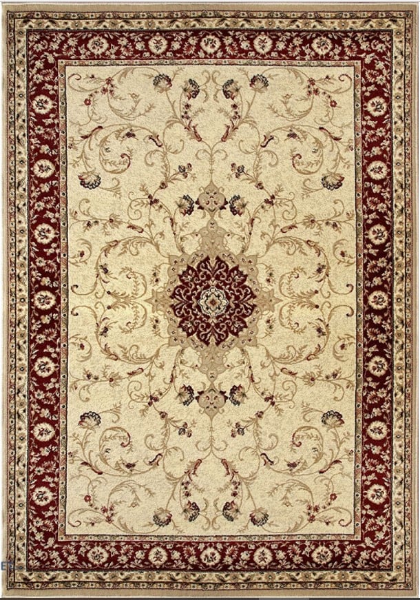 Covoare sub 150 lei - Covor Lotos 523 Crem Rosu 100x300 cm Medalion Oriental