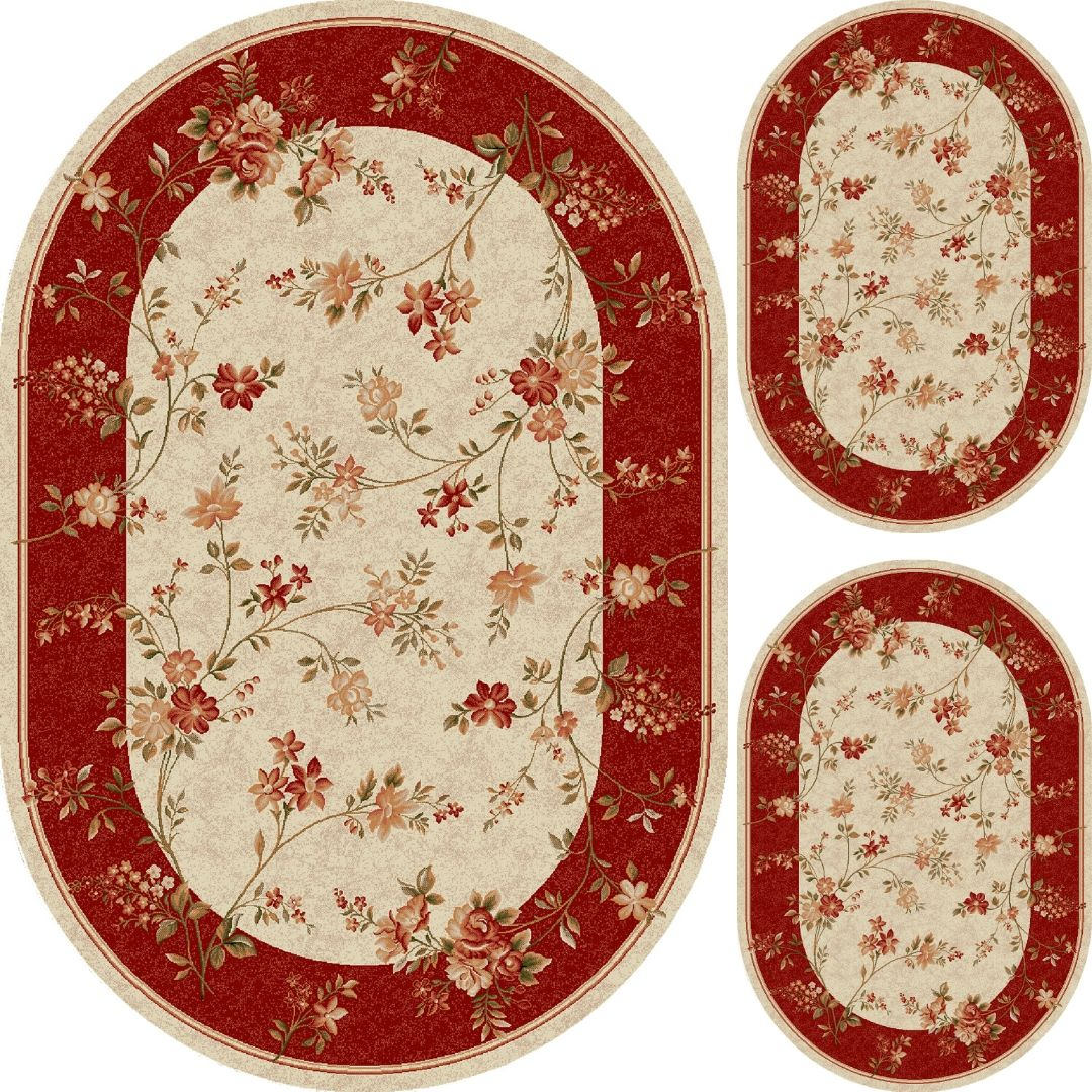 Set 3 Covoare Lotos 551-120 Ovale Crem Rosu pentru living [2]