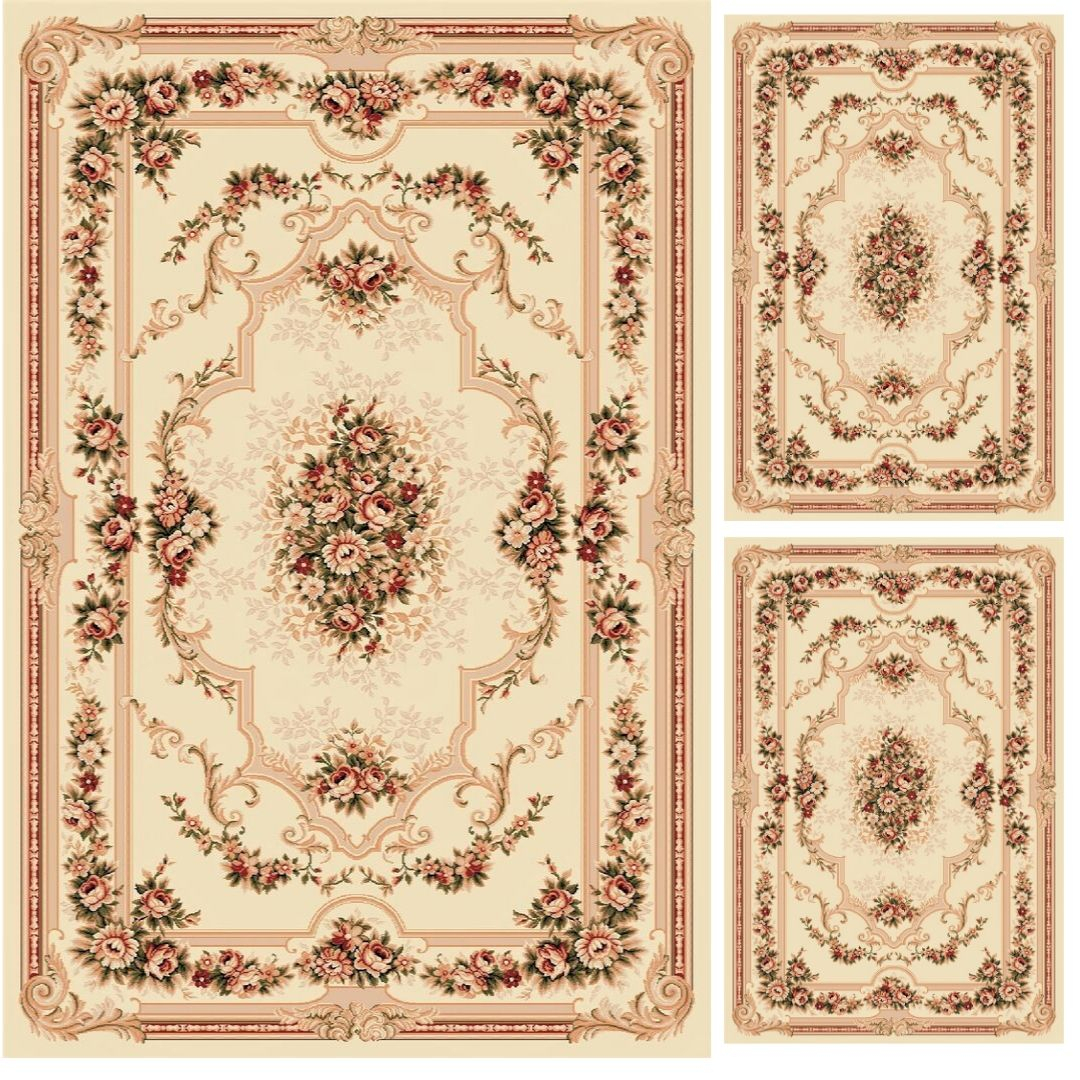Set 3 Covoare Lotos 574 Crem Bej 80x150 cm cu Trandafiri [2]