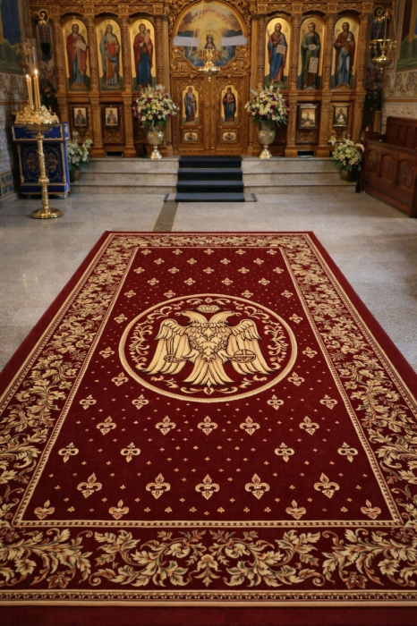 Covor Bisericesc Lotos Rosu 300x400 Vultur Bordura Altar [2]