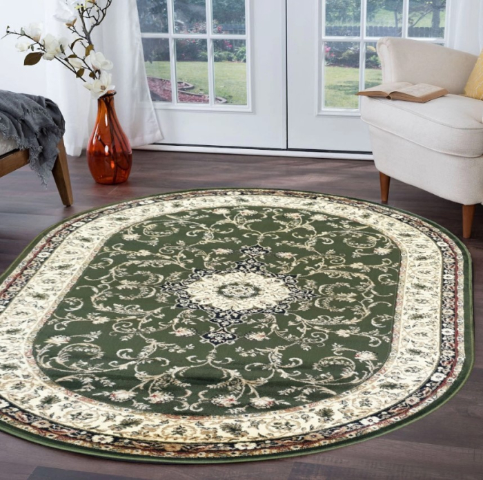 Covor Lotos 523 Verde Oval 250x350 cm - Medalion Oriental pentru Living [5]