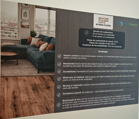 Parchet LVT 8807-18 Aspect Lemn, Bej, Pardoseală Vinil PVC 2.5 mm, Clasa Trafic 32, 2.2 mp/Cutie (14 buc. 15 × 1050 mm), Living, Dormitor, Bucătărie, Hol, Birou - 89,99 lei/mp [5]