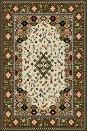 Covoare Dreptunghiulare - Covor Lotos 1535 Verde Ethnic 80x150 cm cu Cerbi