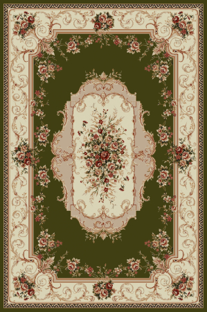 Covoare sub 500 lei - Covor Lotos 507 Verde 60x110 cm cu Medalion de Trandafiri