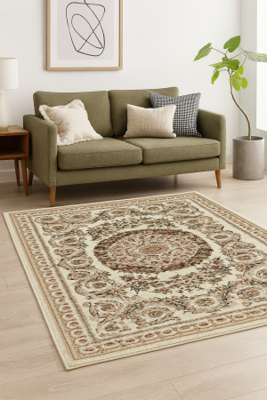 OFERTE PRET - Covor Clasic Lotos 539/100 Crem Medalion Oriental 150x230 cm pentru living