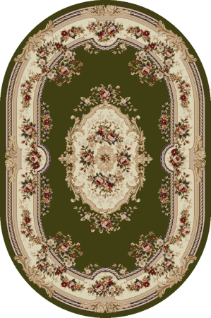COVOARE - Covor Lotos 575 Verde Oval 80x200 cm, Medalion Floral Crem
