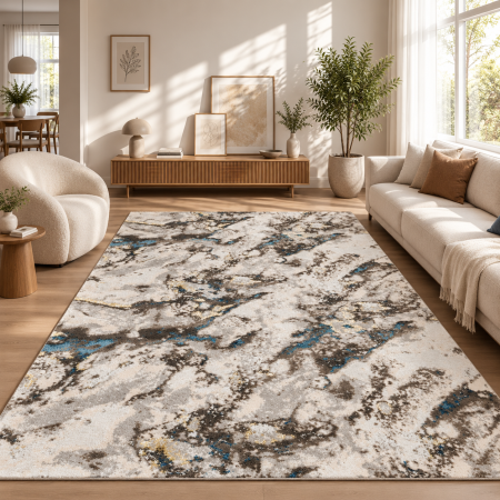 Covoare Moderne si Geometrice - Covor Model Elsa 12288/5, Marime 150x230 cm, Gri, Poliester 100%, Inaltime Fir 5 mm, Living, Dormitor, Sufragerie, Birou