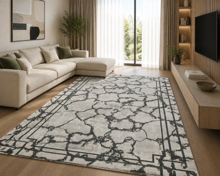 Covoare Dormitor - Covor Model Frida 10457, Marime 200 x 300 cm, Gri, Inaltime Fir 4 mm, Polipropilena, Living, Dormitor, Sufragerie, Hol