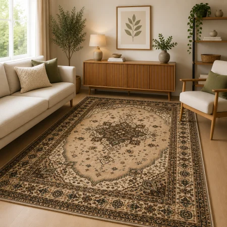 Covoare Clasice - Covor Model Lotos 15082, Marime 50 x 80 cm, Crem/Bej, Polipropilena, Living, Dormitor, Sufragerie, Birou