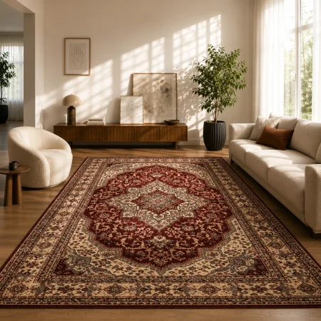 Covoare Clasice - Covor Model Lotos 15082, Marime 50 x 80 cm, Grena, Polipropilena, Living, Dormitor, Sufragerie, Birou