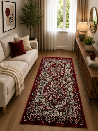 Covoare Dormitor - Covor Model Queen 01517, Marime 50 x 80 cm, Grena, Inaltime Fir 4 mm, Polipropilena, Living, Dormitor, Sufragerie, Hol