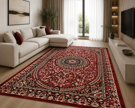 Covoare Living - Covor Model Queen 05733, Marime 50 x 80 cm, Grena, Inaltime Fir 4 mm, Polipropilena, Living, Dormitor, Sufragerie, Hol