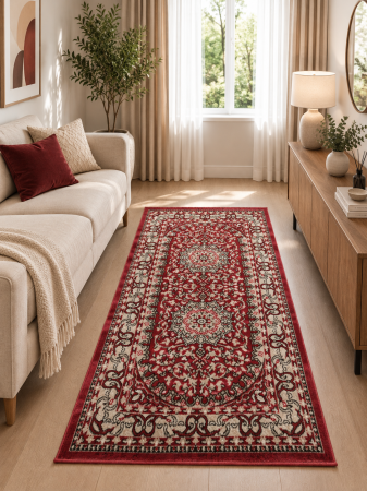 Covoare Dormitor - Covor Model Queen 07288, Marime 50 x 80 cm, Grena, Inaltime Fir 4 mm, Polipropilena, Living, Dormitor, Sufragerie, Hol